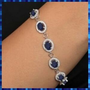 Gift New In box! Blue Sapphire Tennis Bracelet Gemstone King 925 Valentines Day